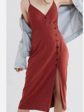 Urban Outfitters Diagonal Button Front Midi Linen Dress, M